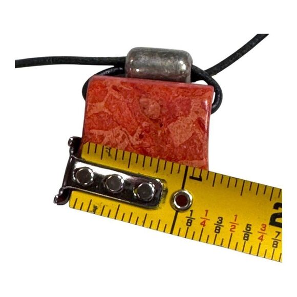 Silpada Cardinal Rule Red Coral Pendant Black Leather Cord Necklace Square - Picture 8 of 14
